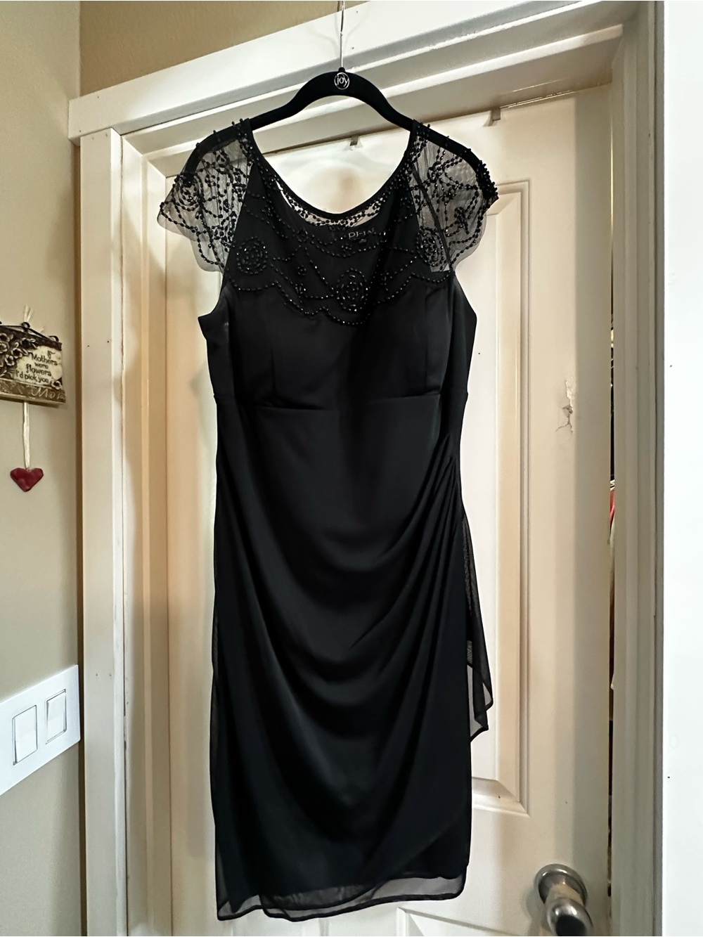 Black Beaded Lace-Cap Midi Dress